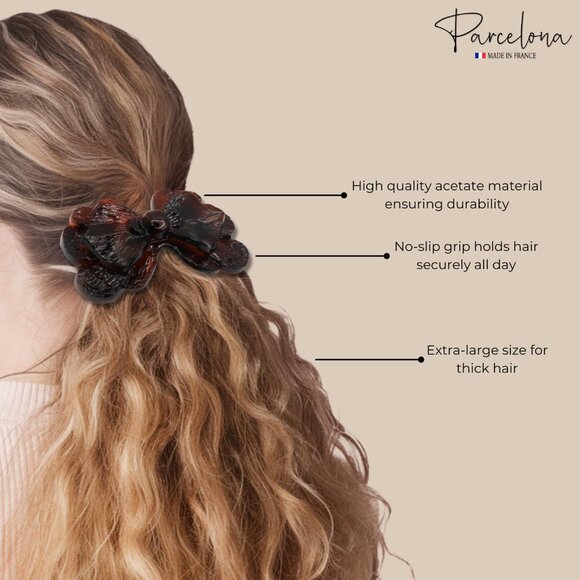 French Petal Tortoise Shell Celluloid Barrette Hair Clips Women Accessories - Picture 3 of 9